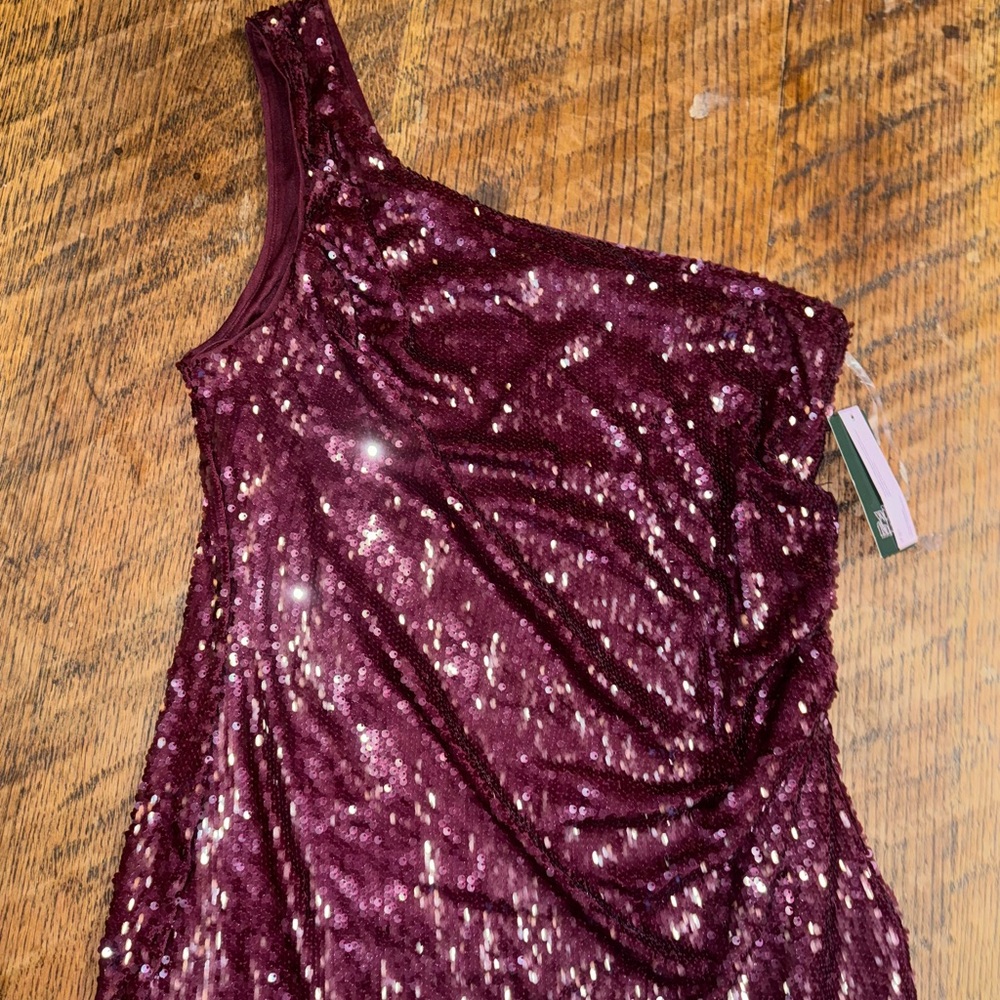 Wild Fable NWT XL Burgundy Sequin One-Shoulder Midi Dress - Picture 8 of 11